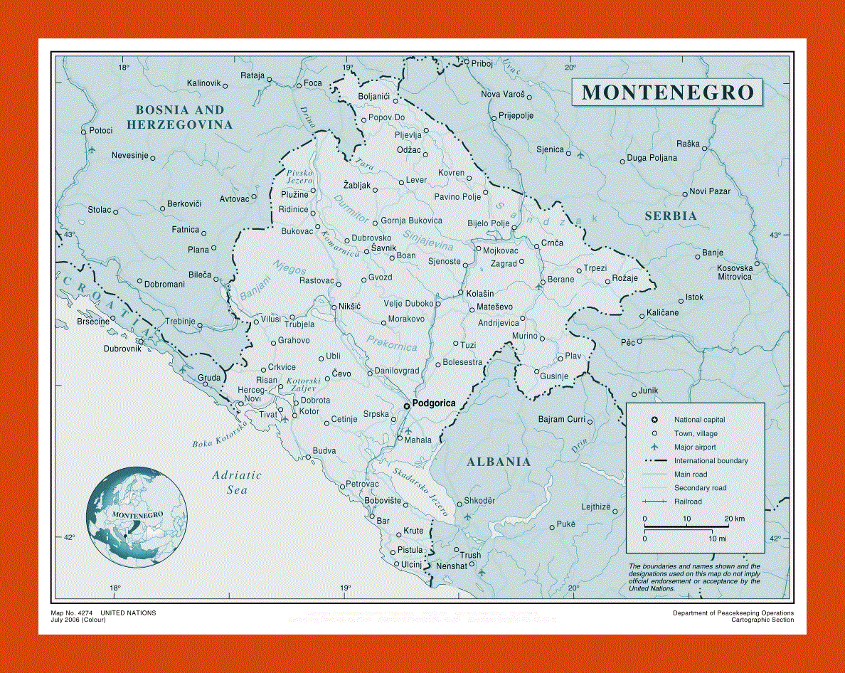 Political map of Montenegro