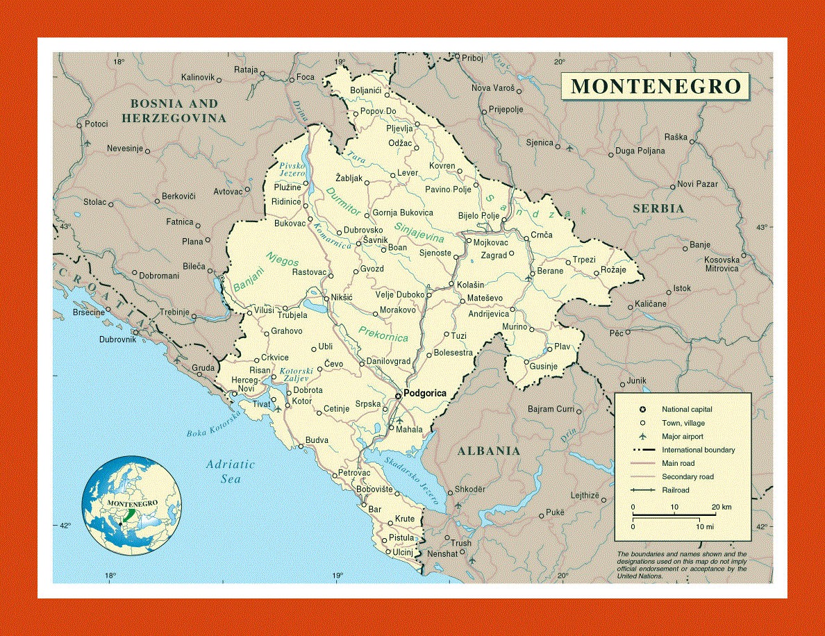 Political map of Montenegro