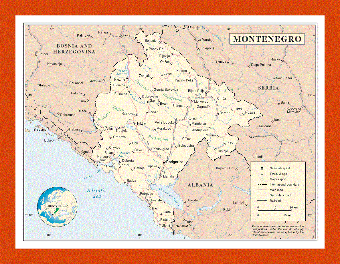 Political map of Montenegro