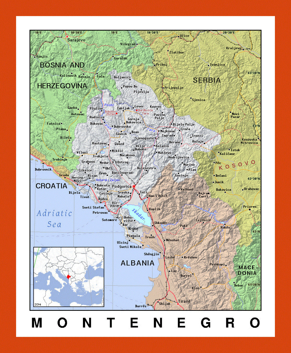 Political map of Montenegro