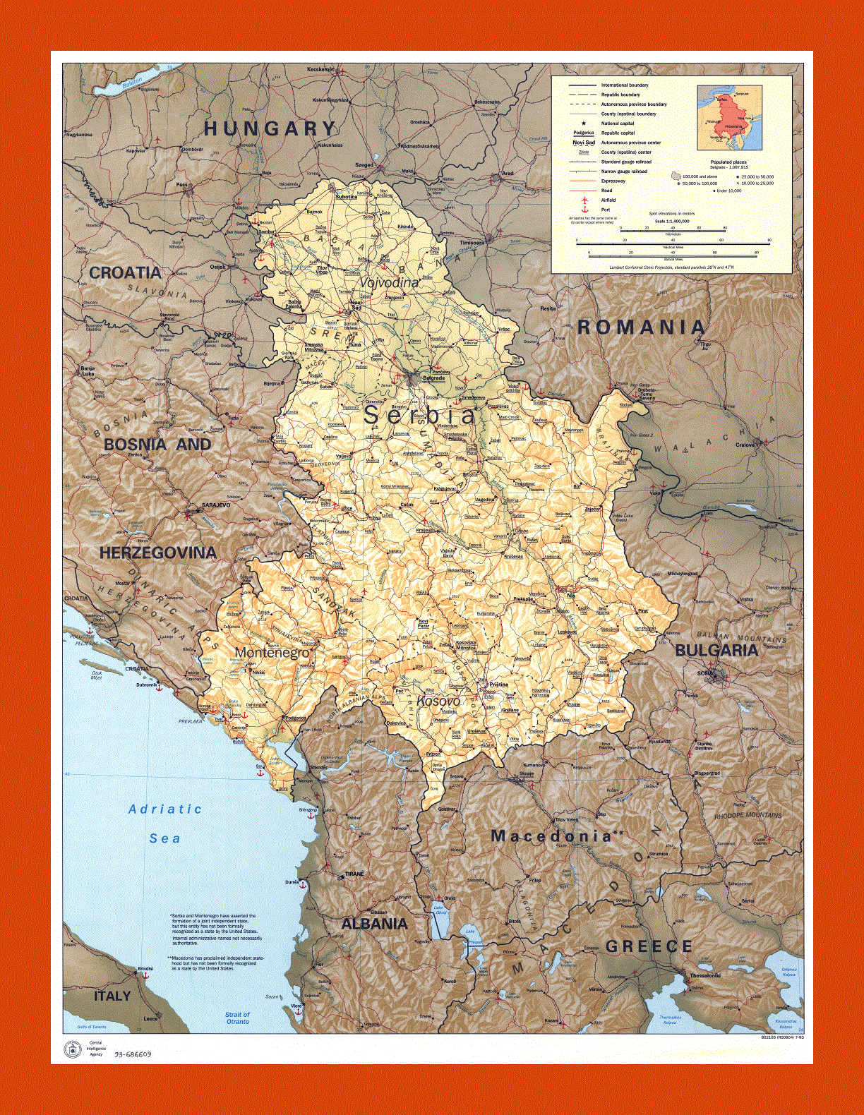 Political map of Serbia and Montenegro - 1993