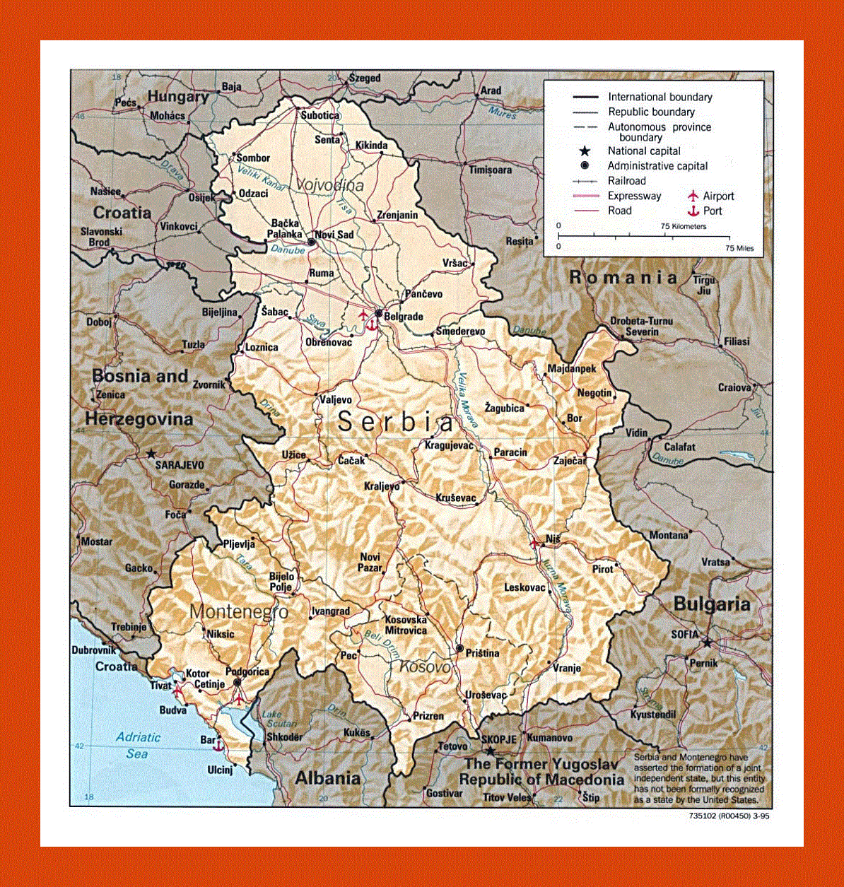 Political map of Serbia and Montenegro - 1995