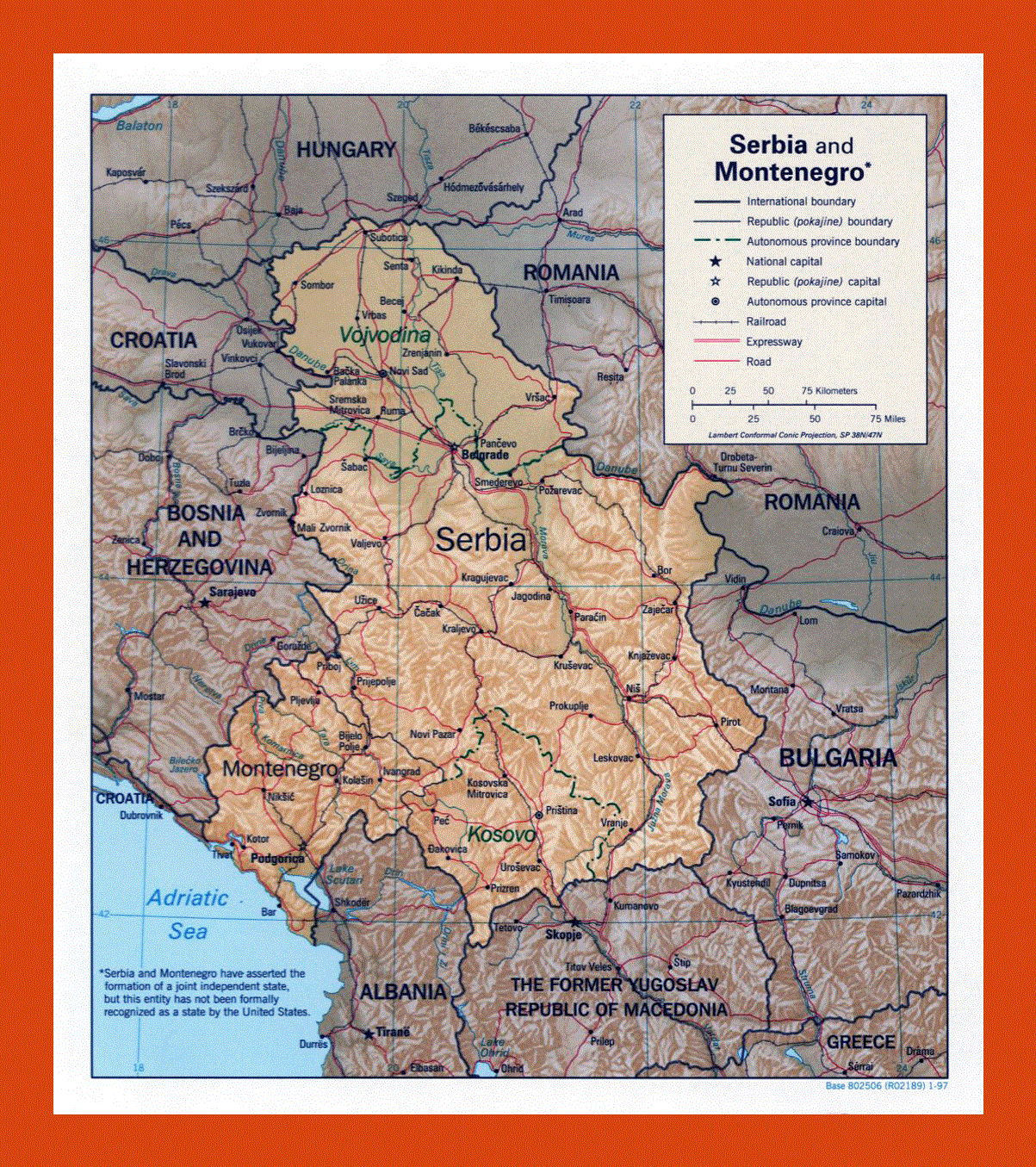 Political map of Serbia and Montenegro - 1997