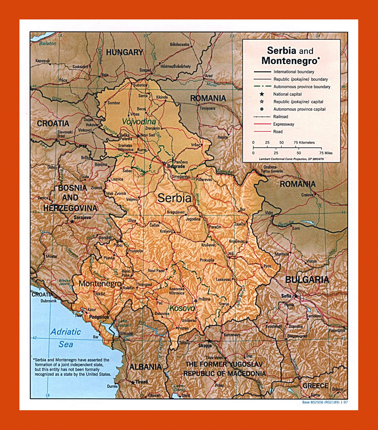 Political map of Serbia and Montenegro - 1997