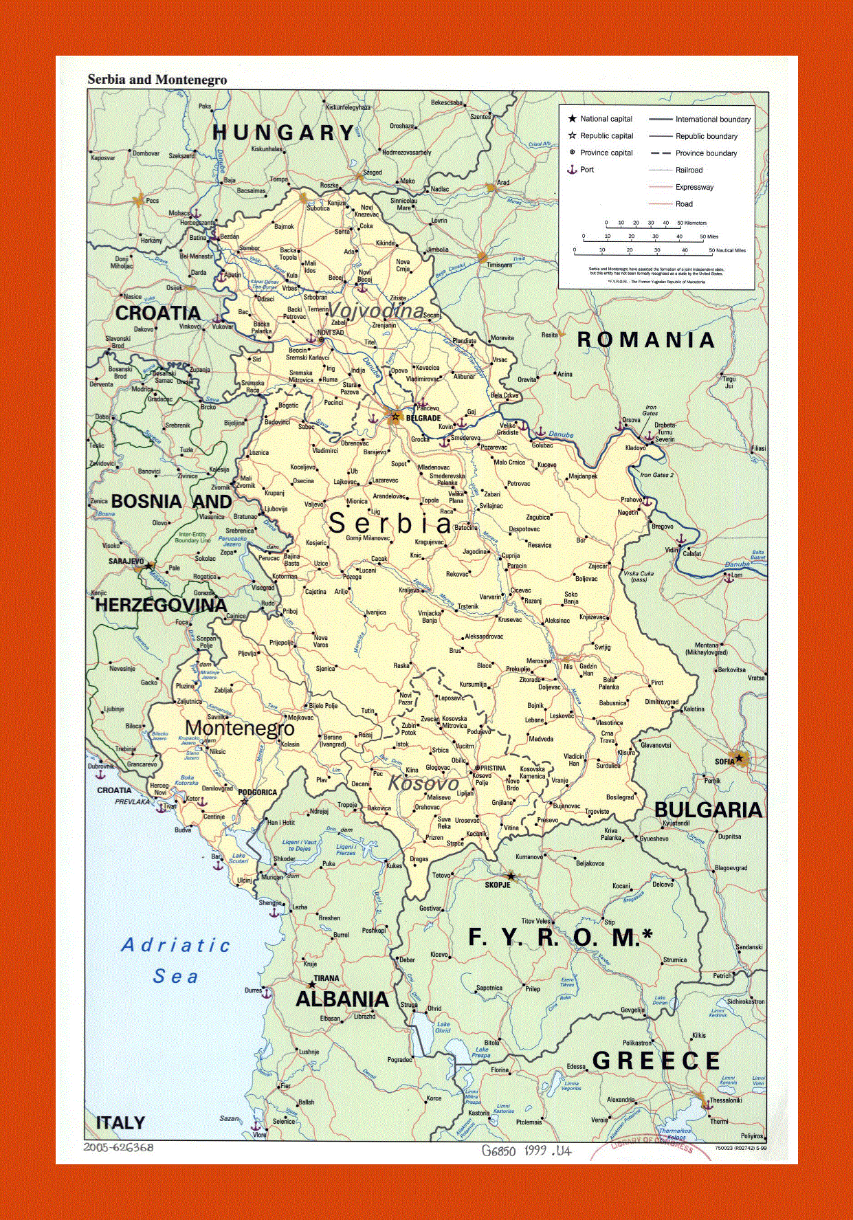 Political map of Serbia and Montenegro - 1999