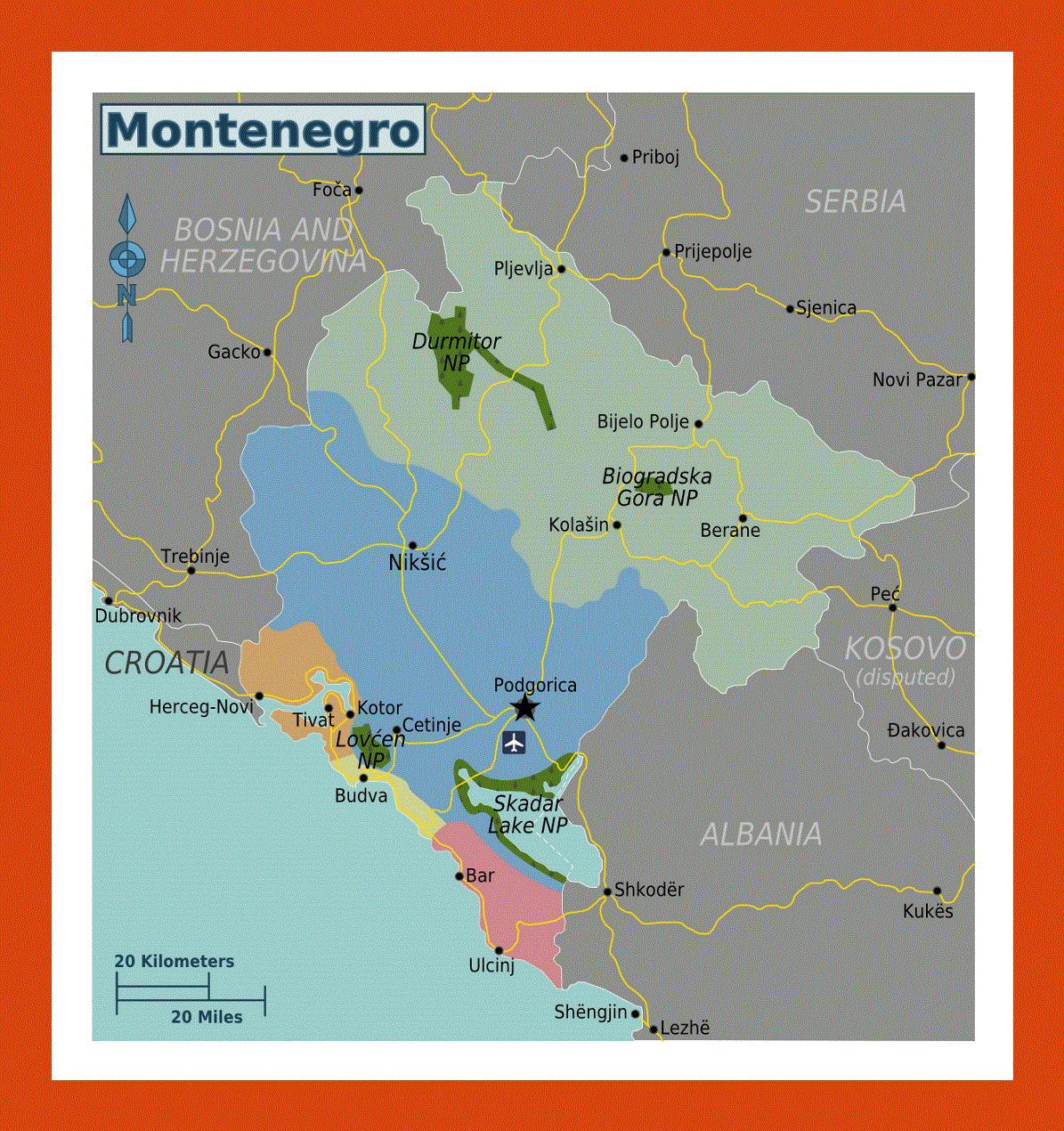 Regions map of Montenegro