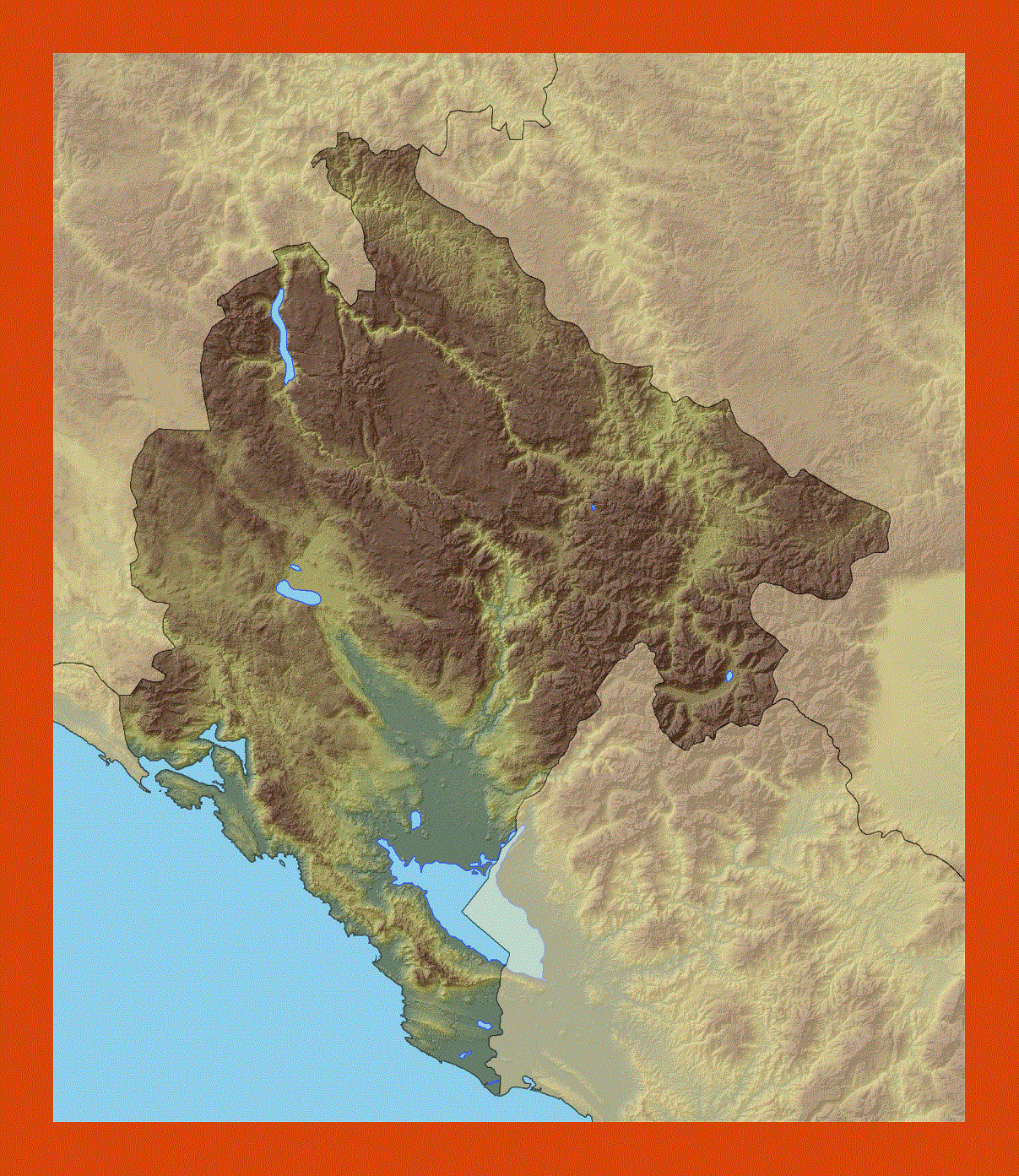 Relief map of Montenegro