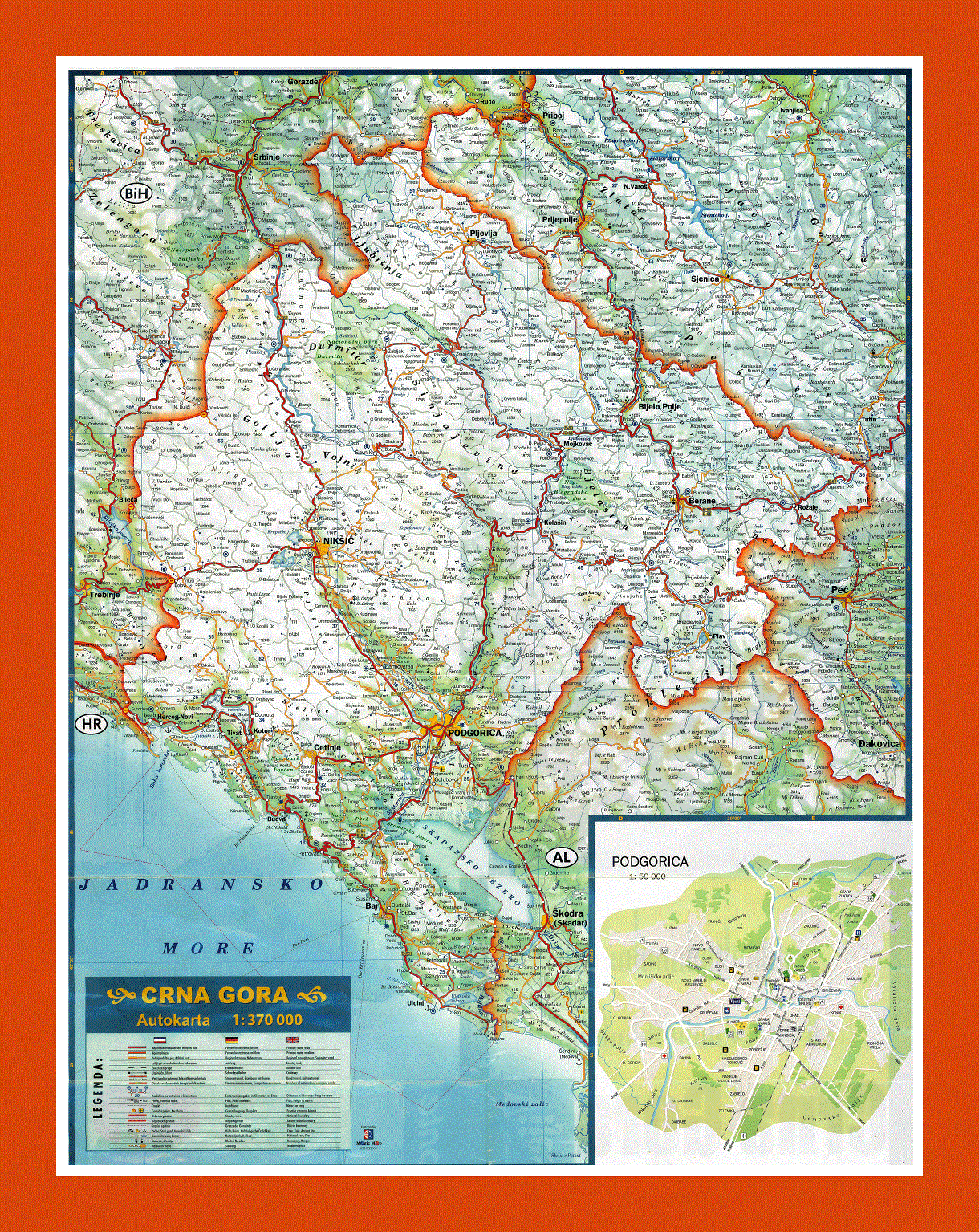 Road map of Montenegro