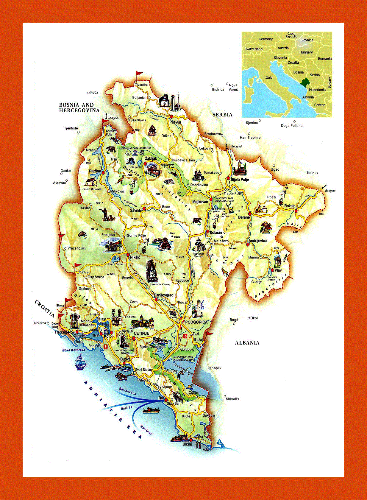 Tourist map of Montenegro