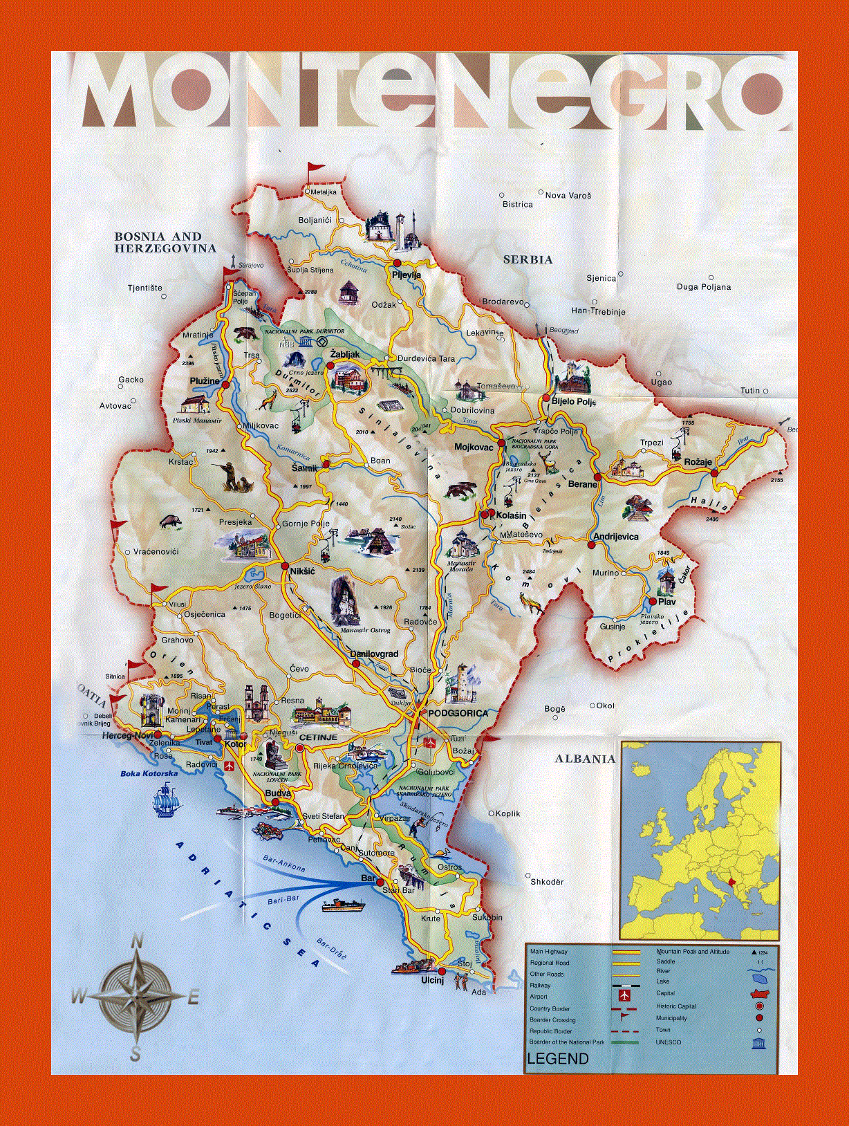 Tourist map of Montenegro