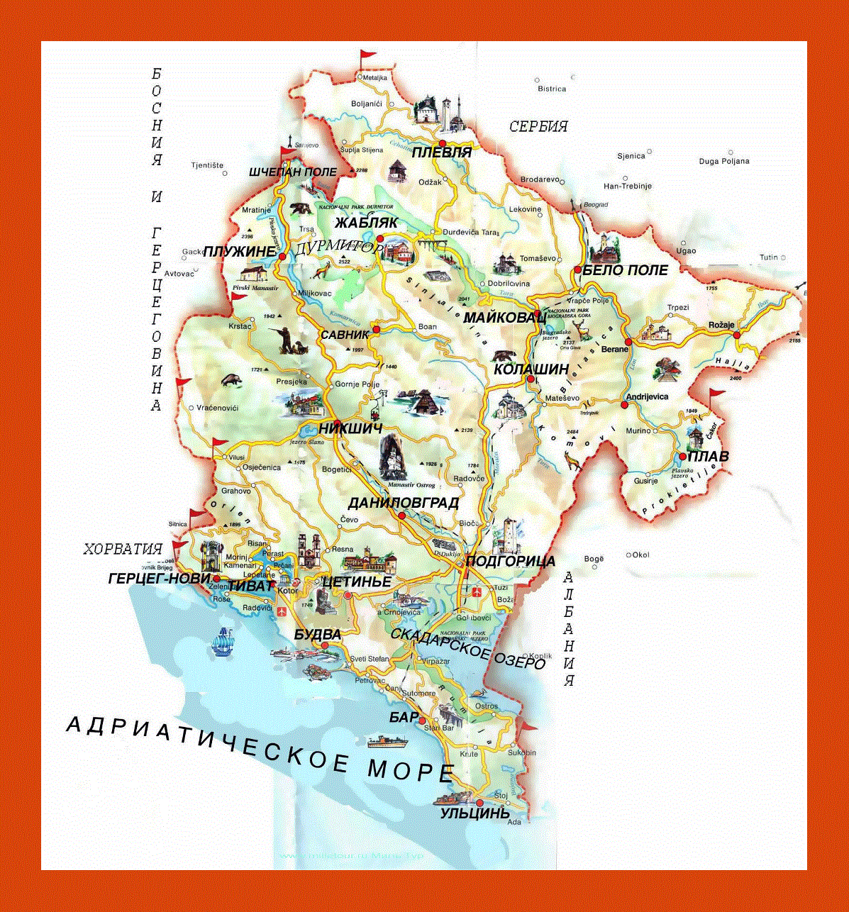 Tourist map of Montenegro