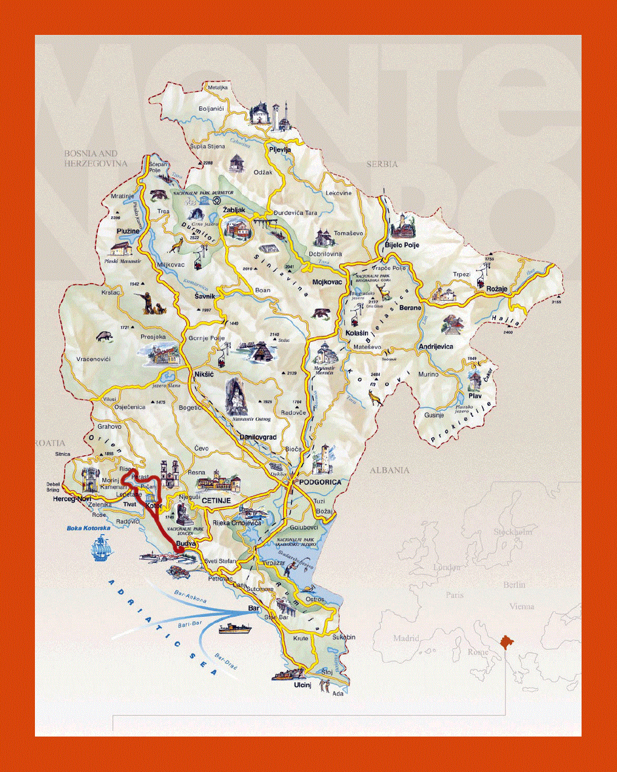 Tourist map of Montenegro