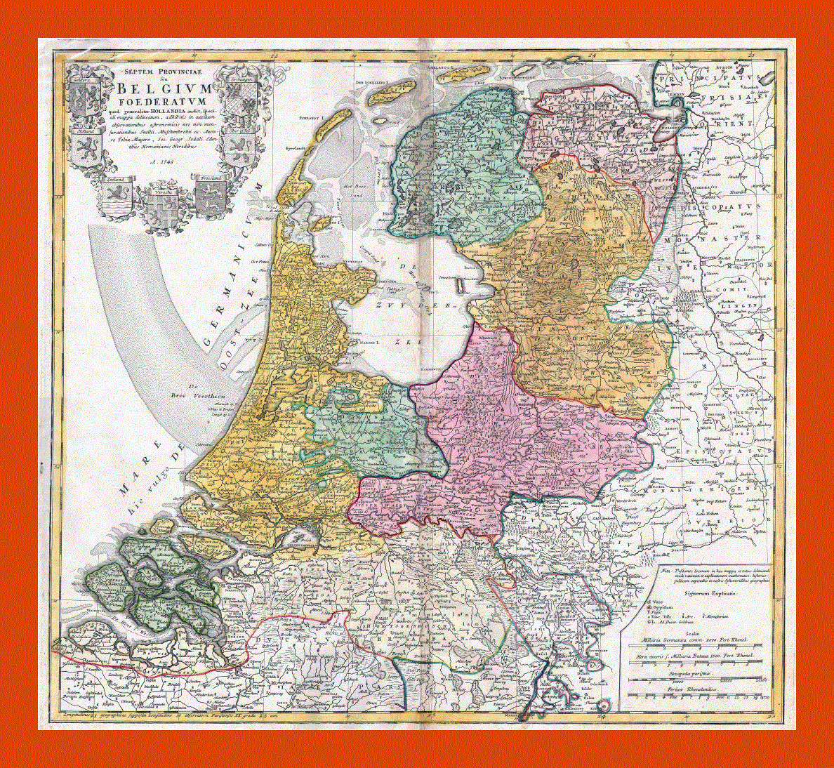 Old map of Netherlands (Holland) - 1748