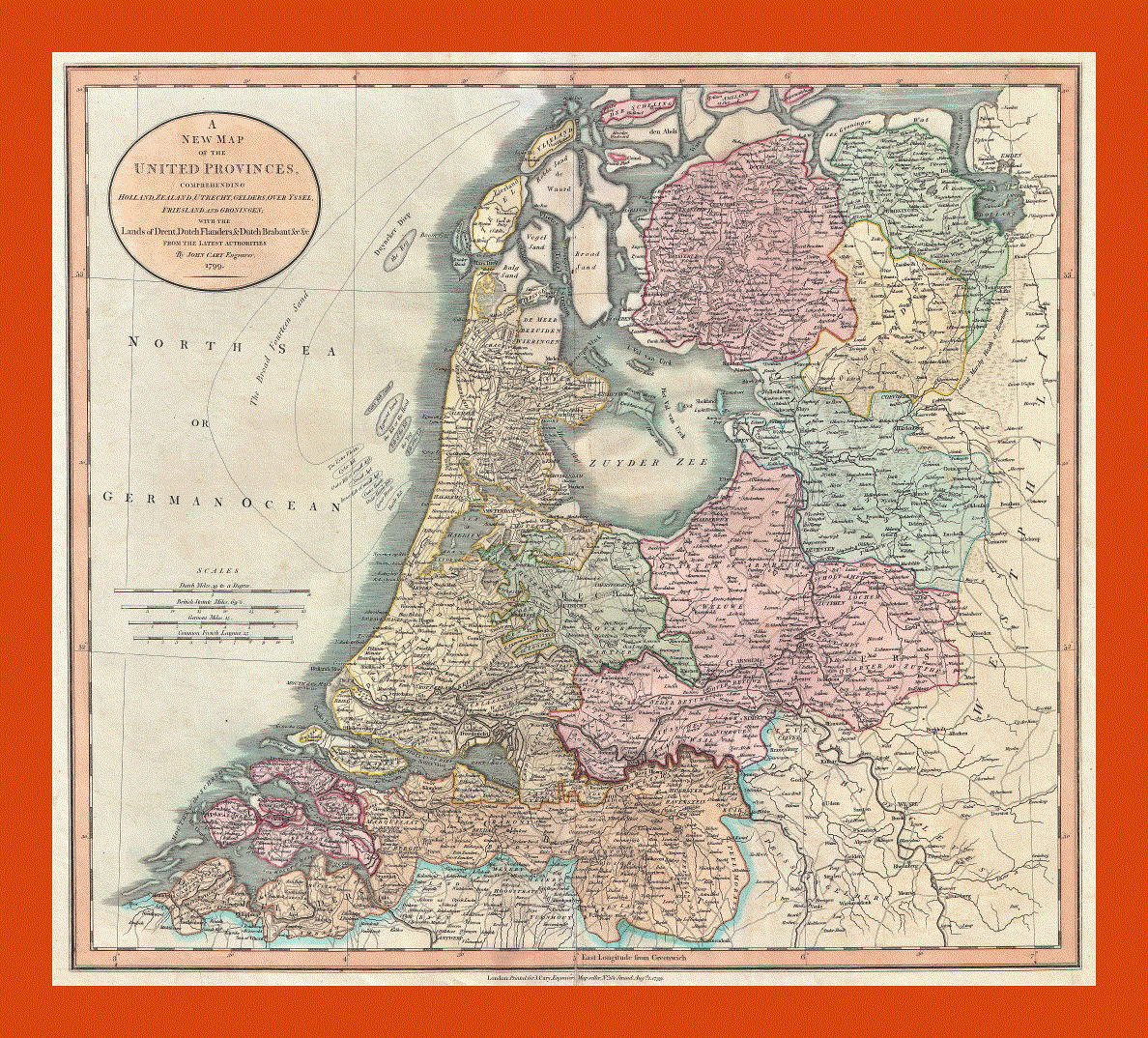 Old political and administrative map of Holland - 1799