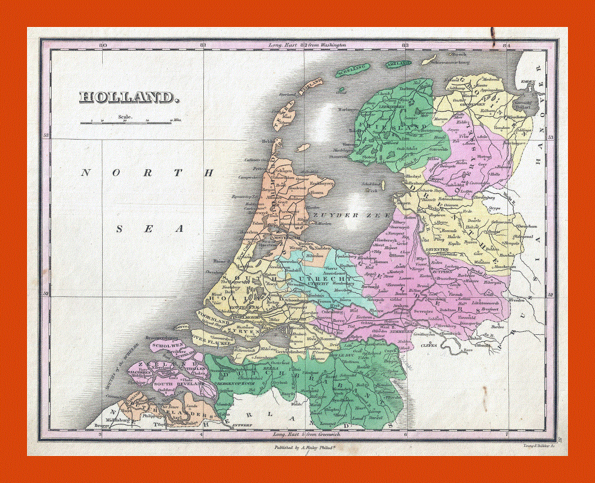 Old political and administrative map of Netherlands - 1827