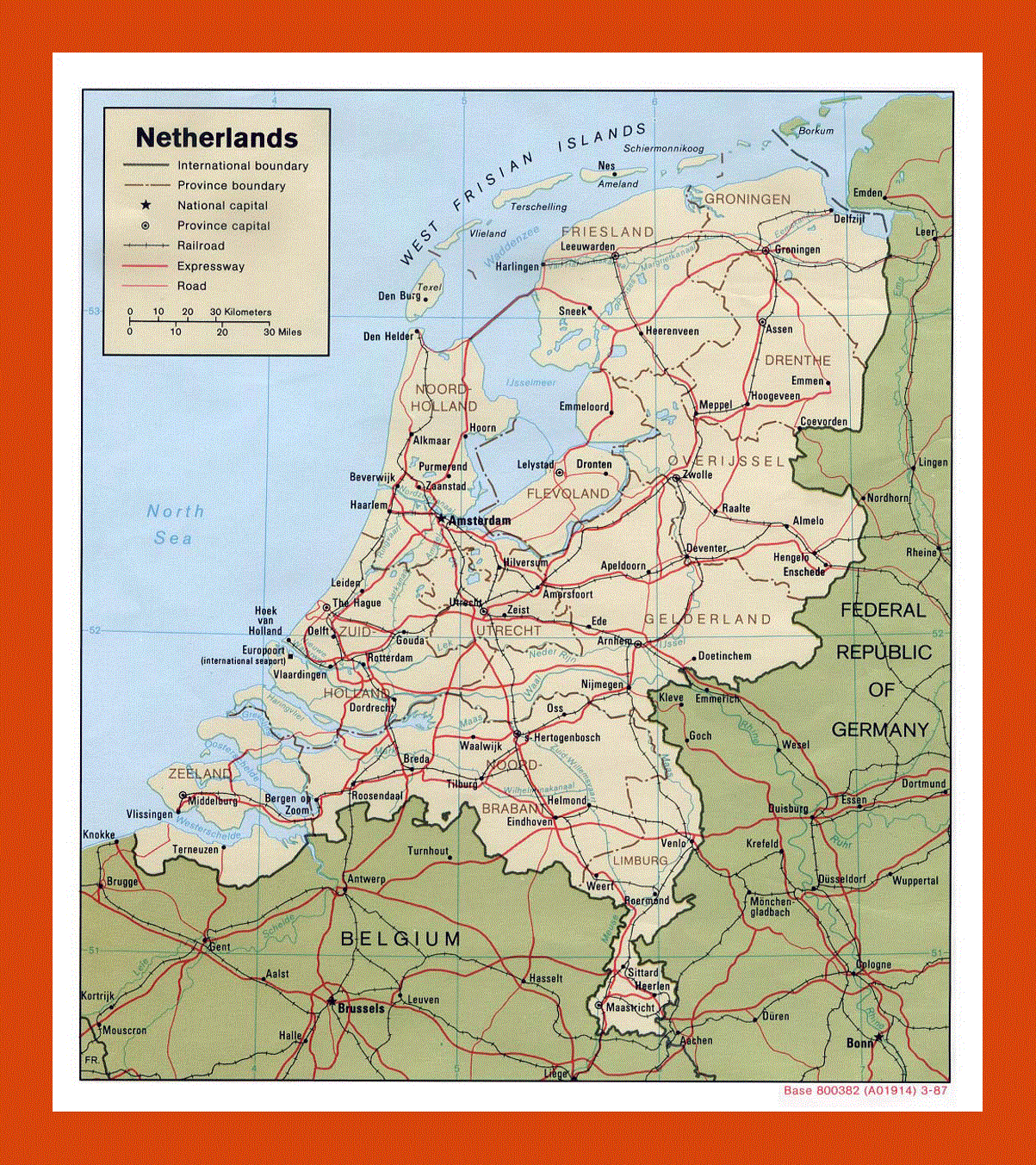 Political and administrative map of Netherlands - 1987