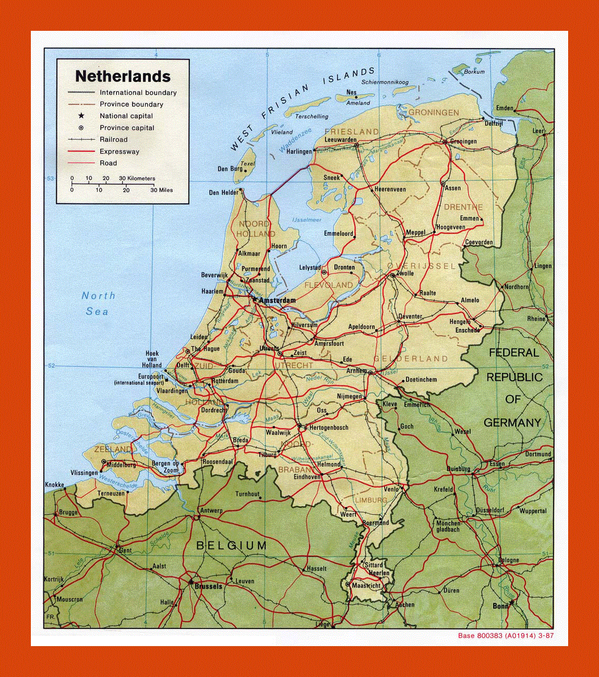 Political and administrative map of Netherlands - 1987
