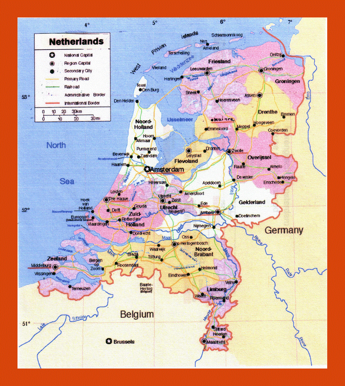 Political and administrative map of Netherlands