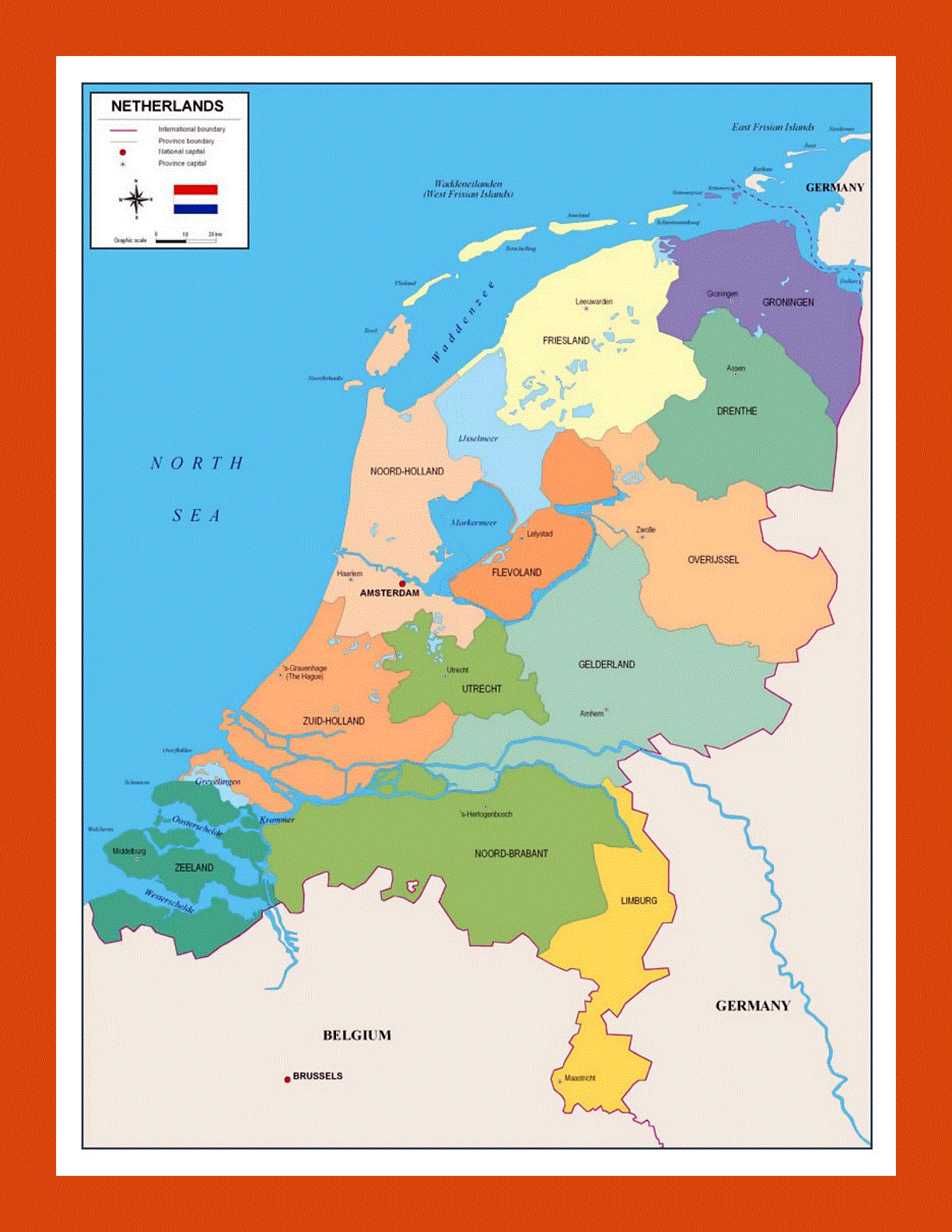 Political and administrative map of Netherlands