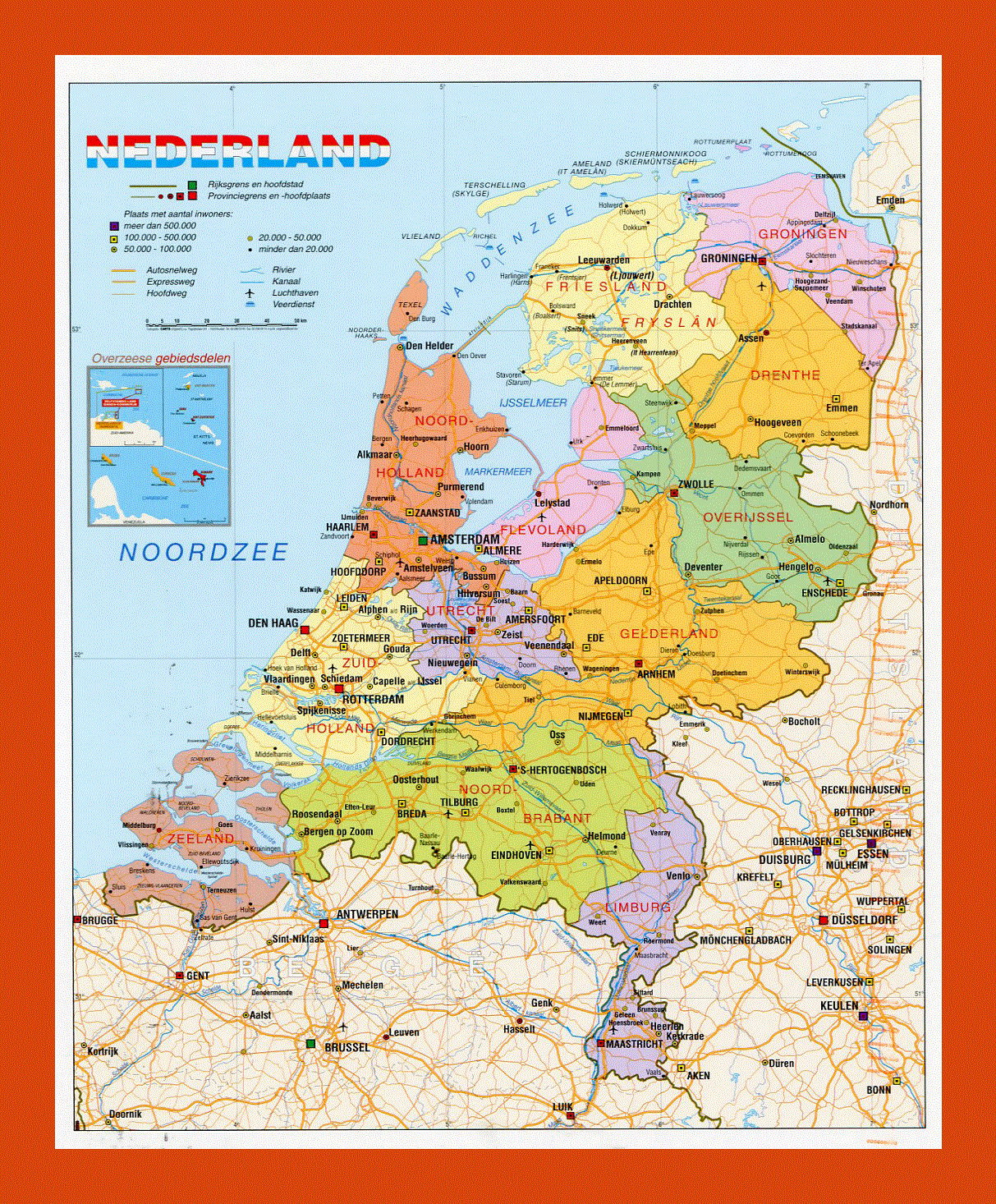 Political and administrative map of Netherlands