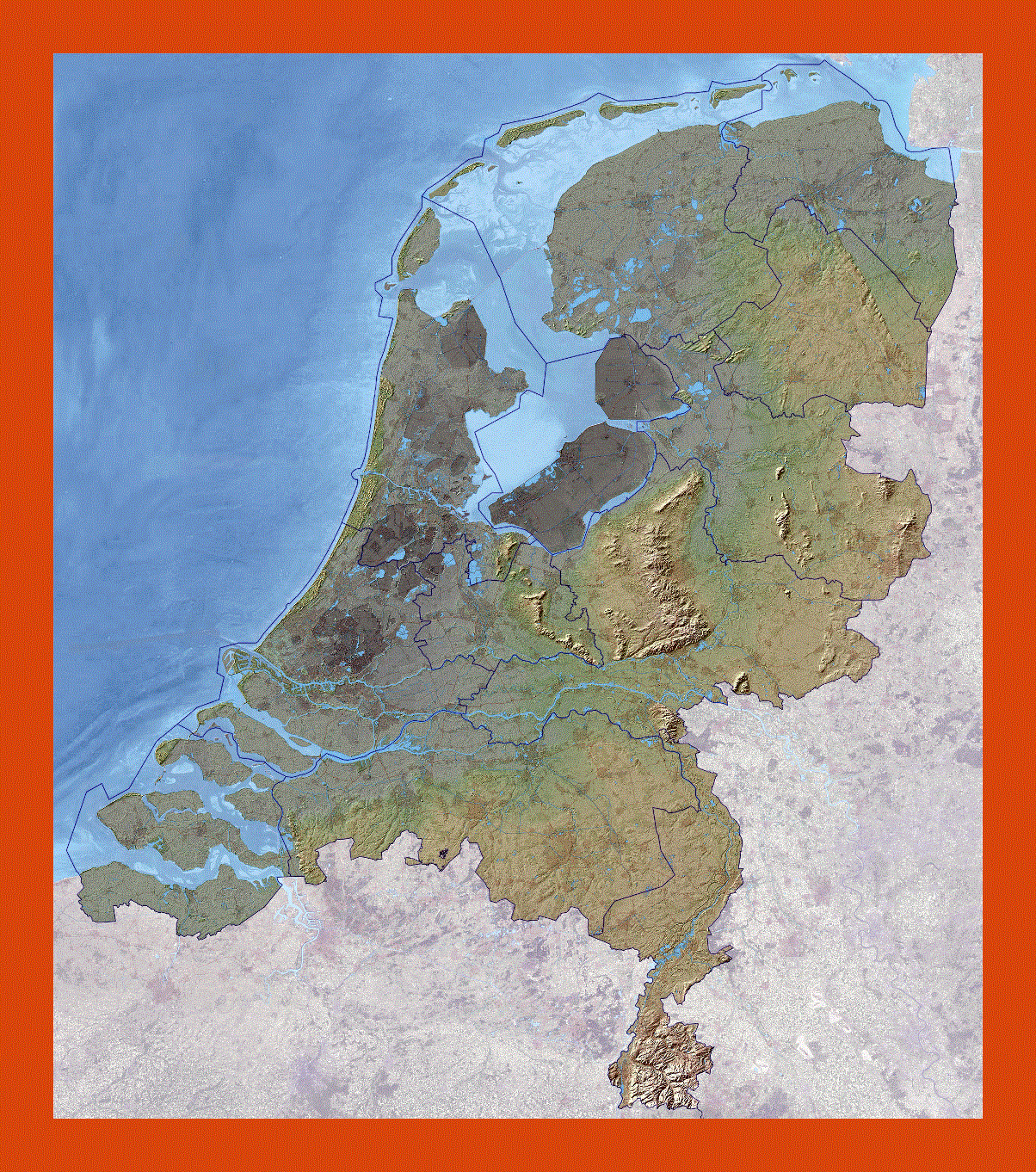 Relief map of Netherlands