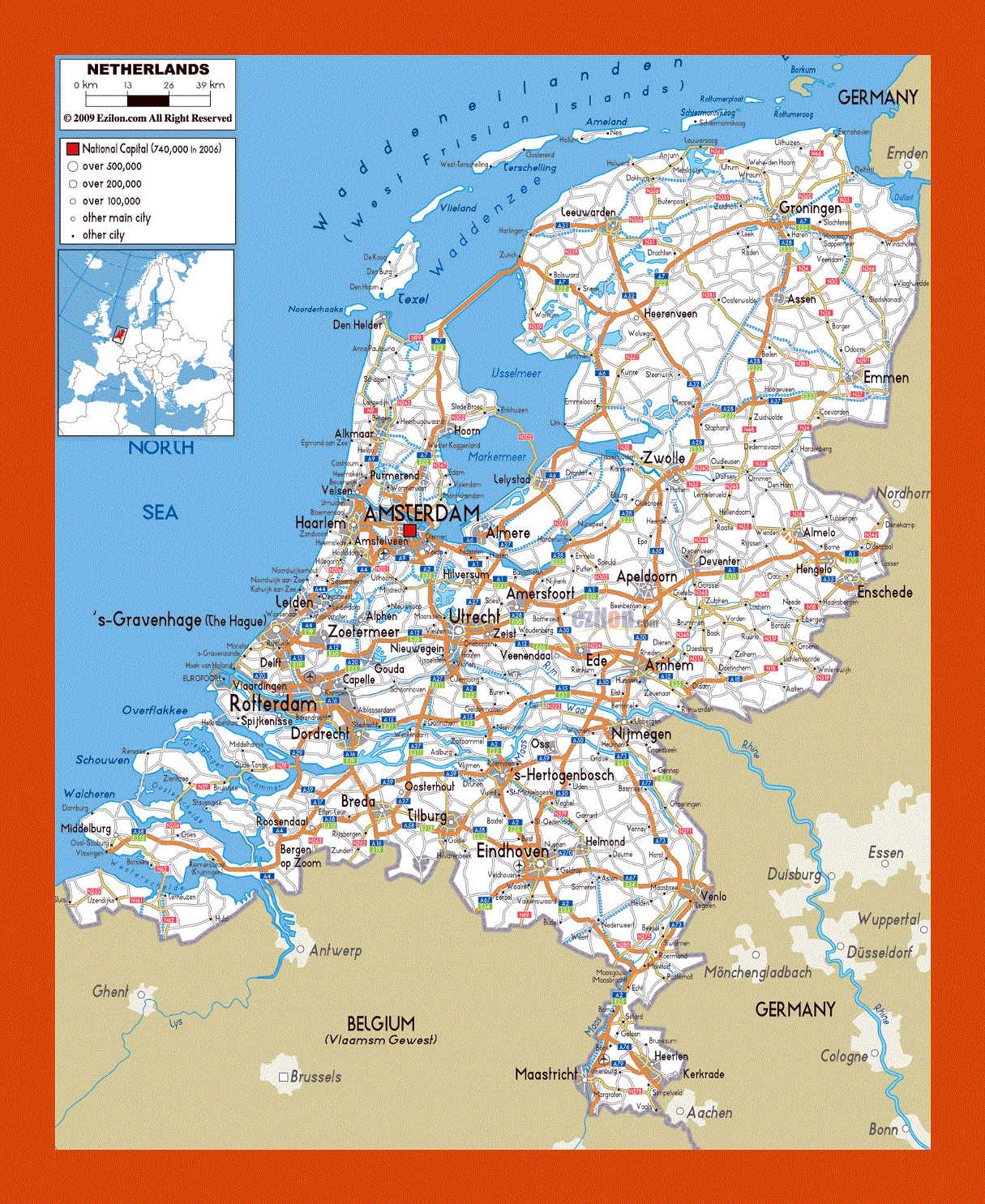 Road map of Netherlands