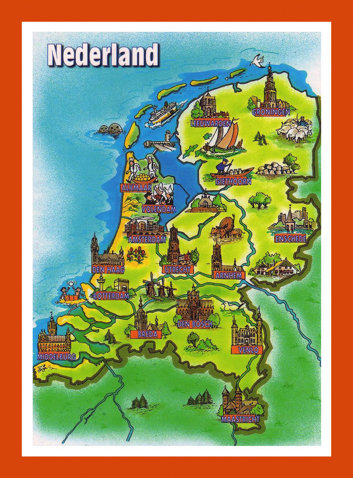 Tourist illustrated map of Netherlands