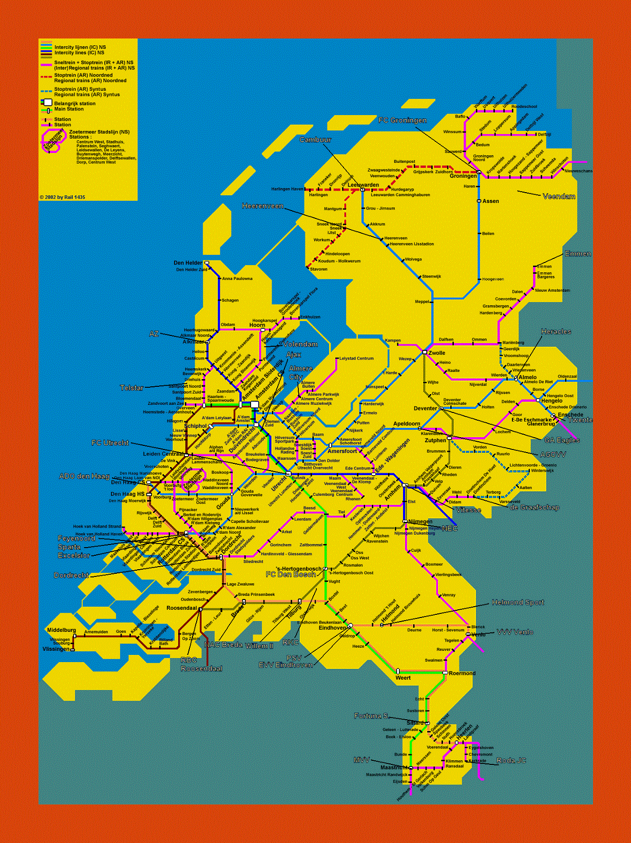 Train map of Netherlands (Holland)