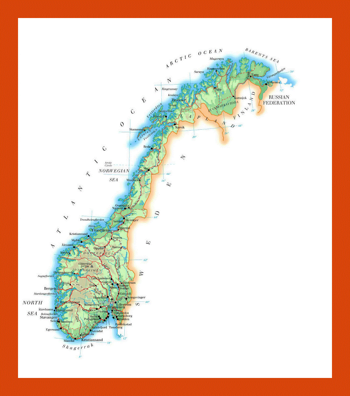 Elevation map of Norway