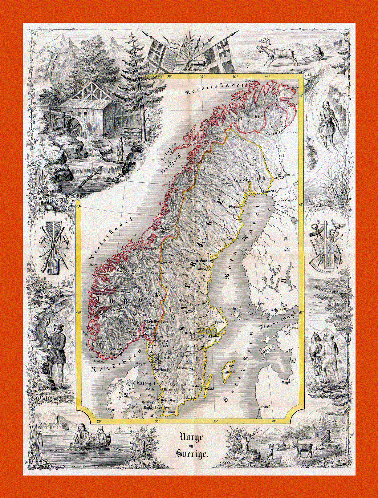 Old map of Norway and Sweden - 1847