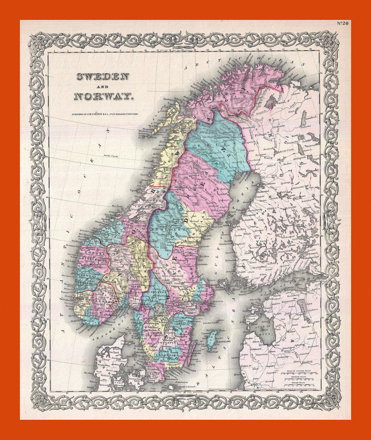 Old political and administrative map of Sweden and Norway - 1855