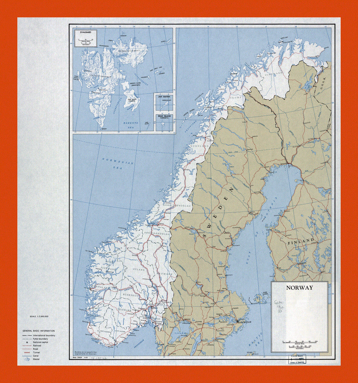Political and administrative map of Norway - 1962