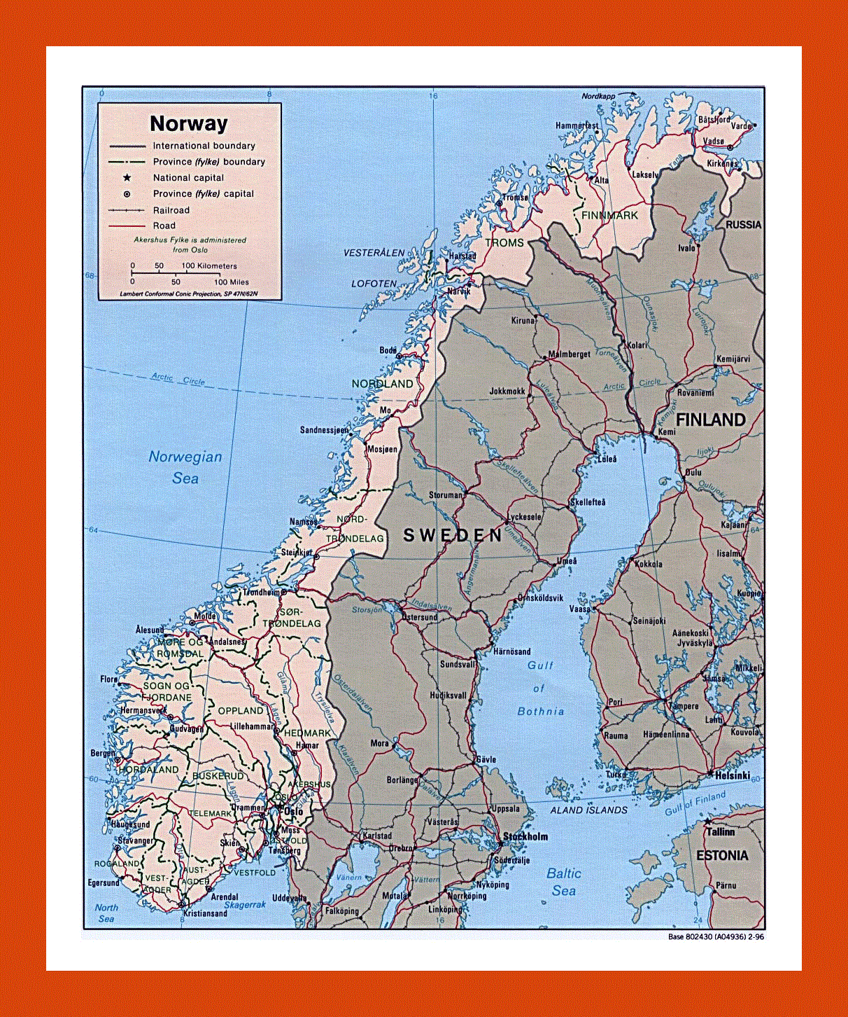 Political and administrative map of Norway - 1996