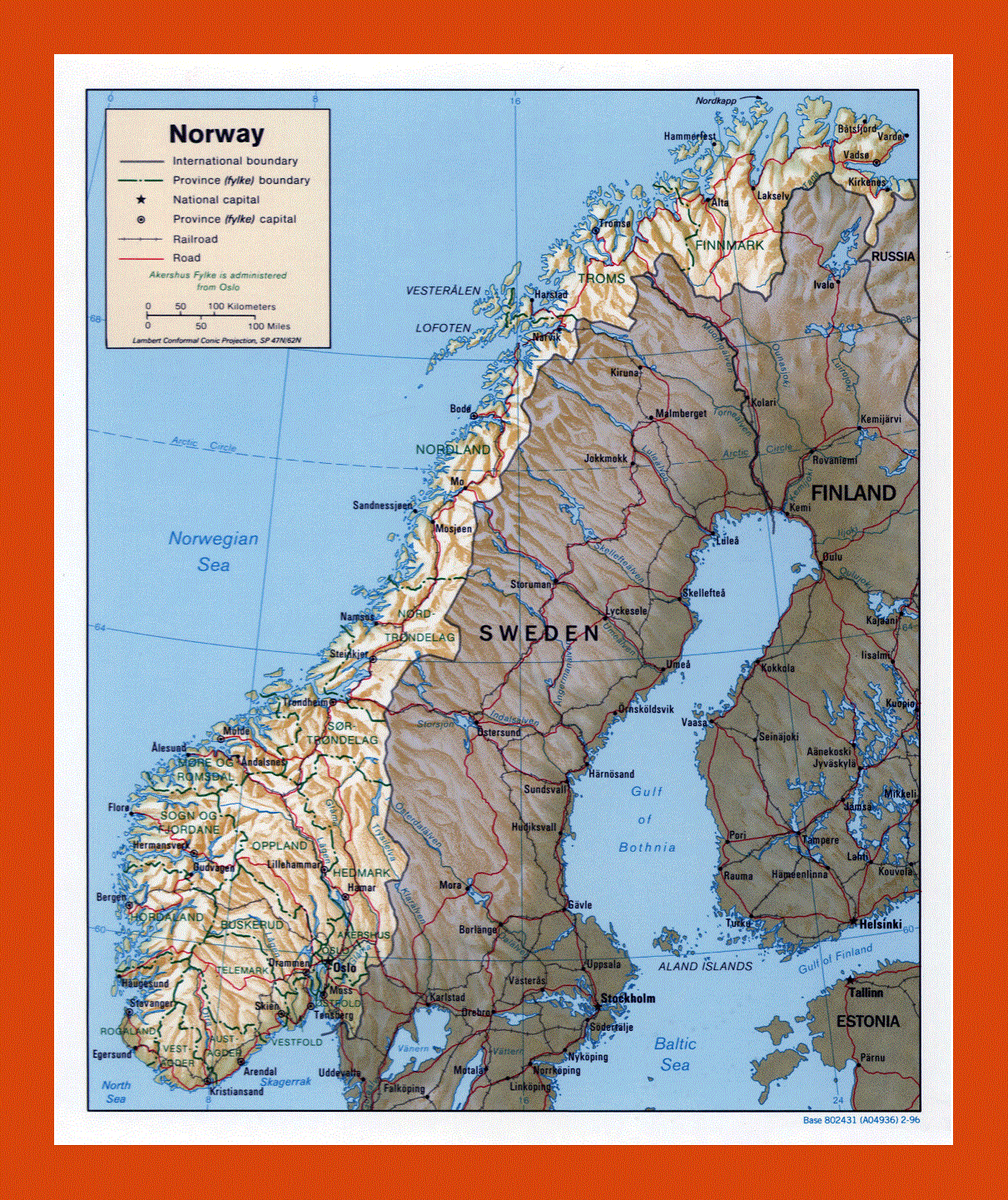 Political and administrative map of Norway - 1996