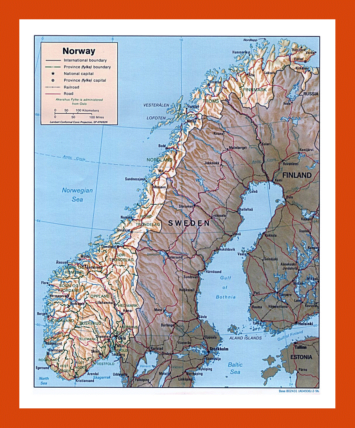 Political and administrative map of Norway - 1996