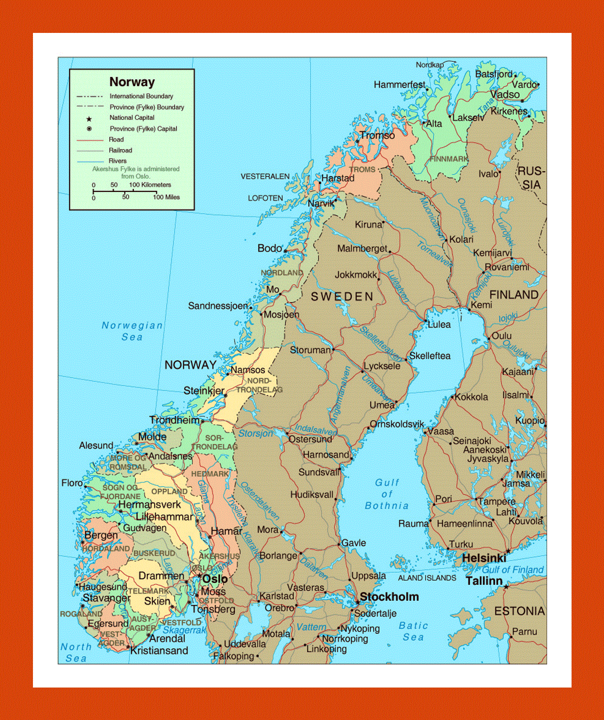 Political and administrative map of Norway