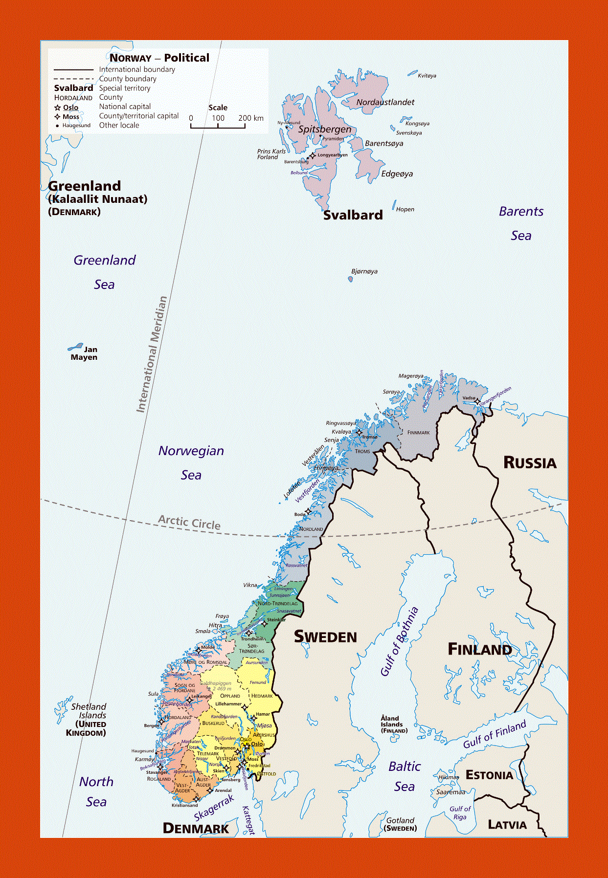 Political and administrative map of Norway