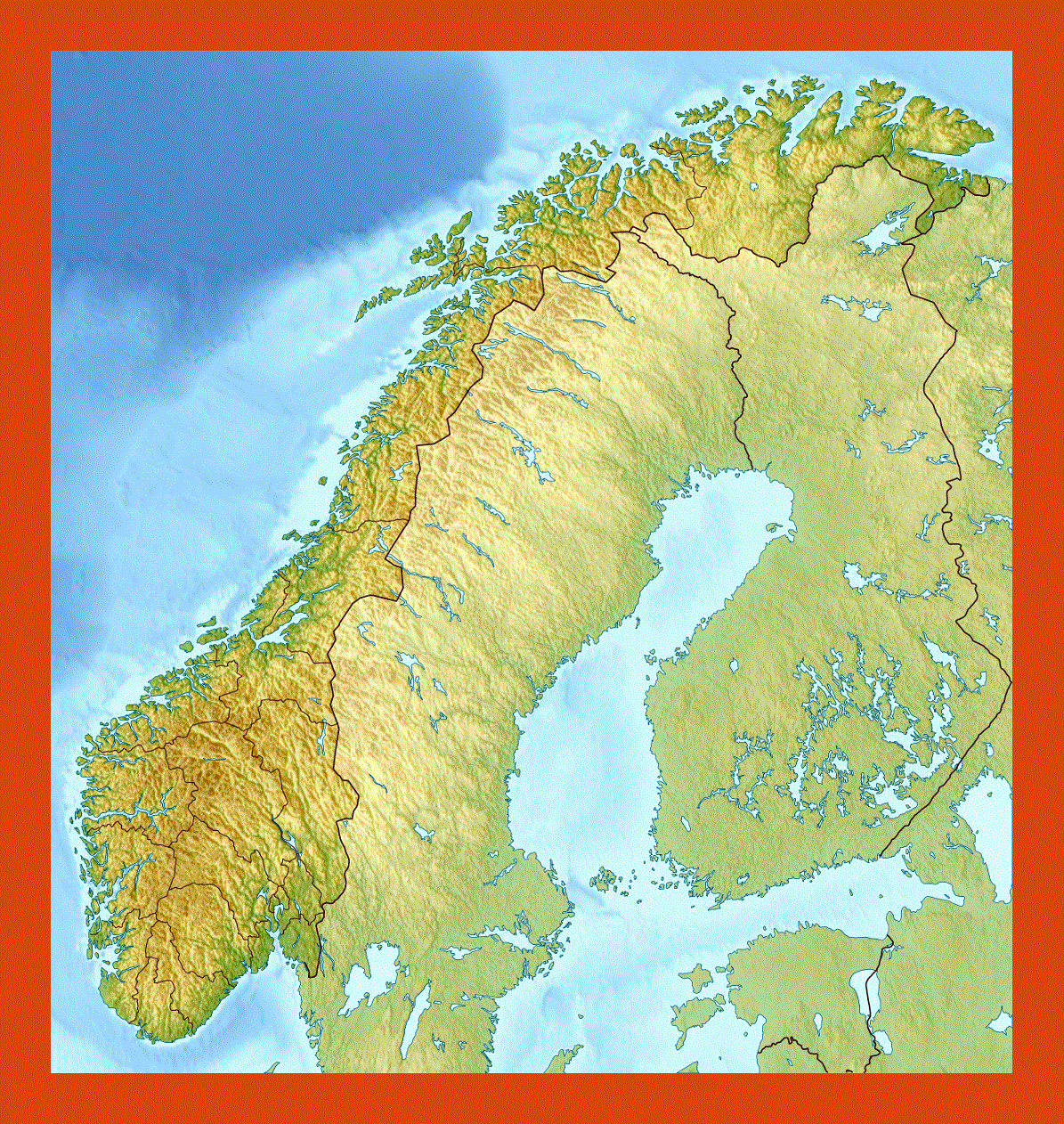 Relief map of Norway