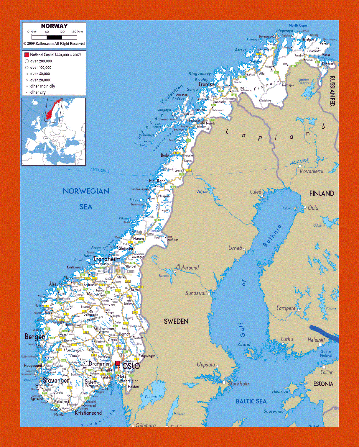 Road map of Norway