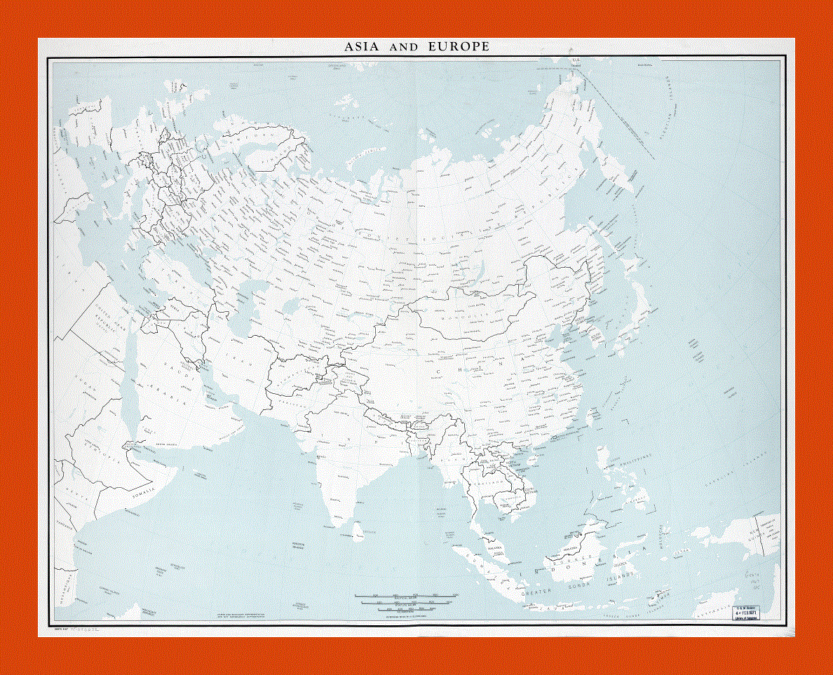 Old political map of Asia and Europe - 1967