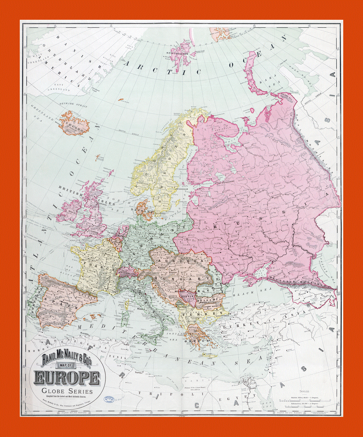 Old political map of Europe - 1894