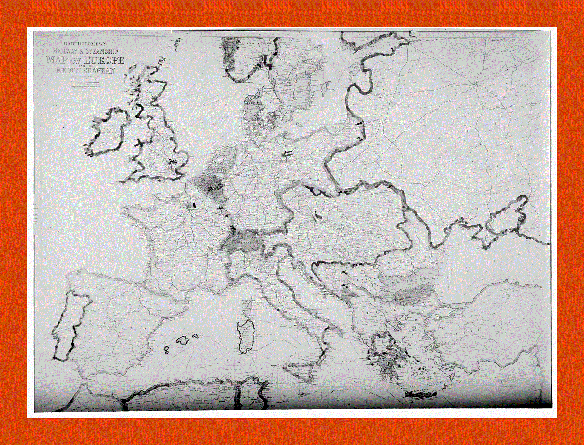 Old railway and steamship map of Europe - 1913