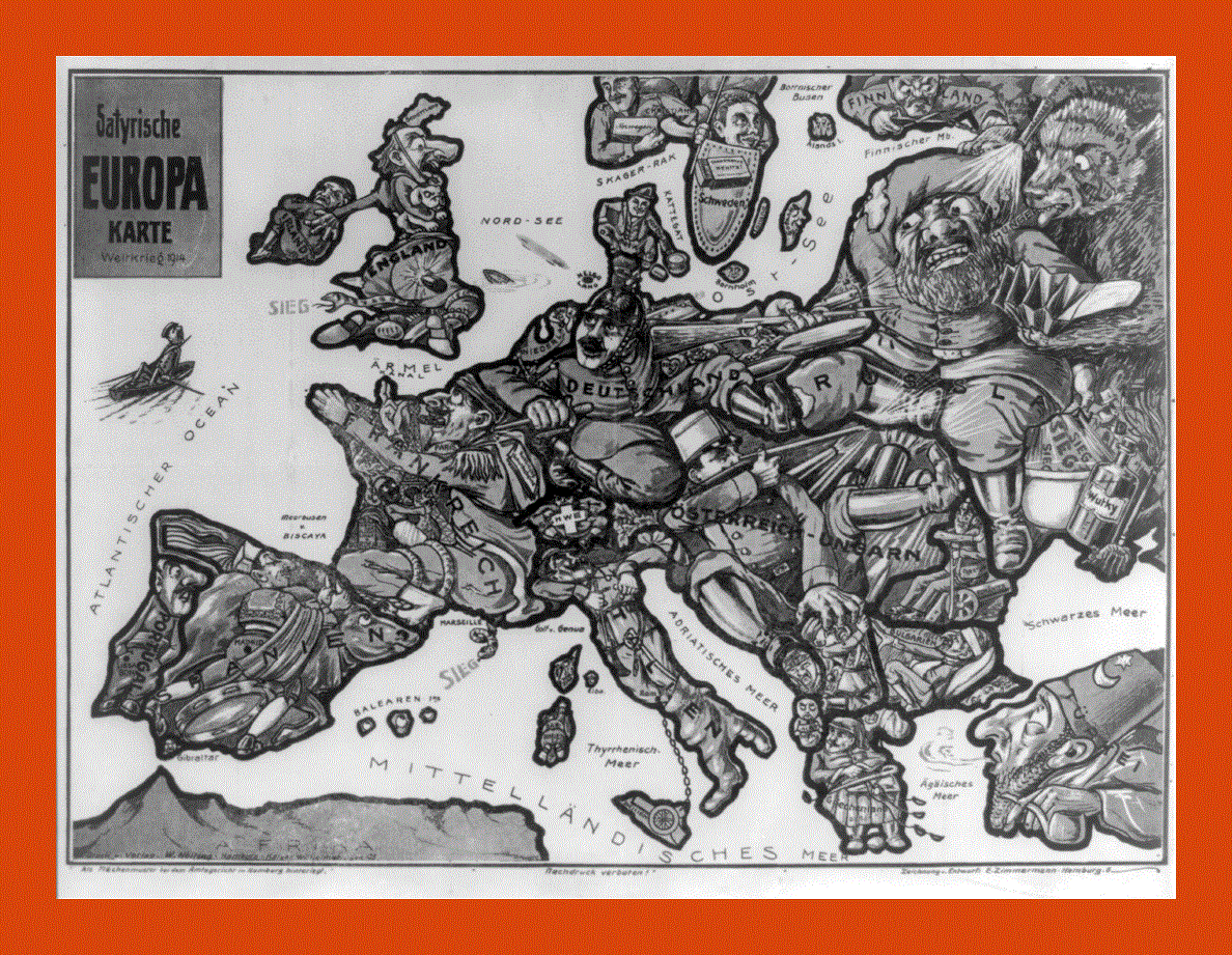 Old satirical map of Europe - 1914