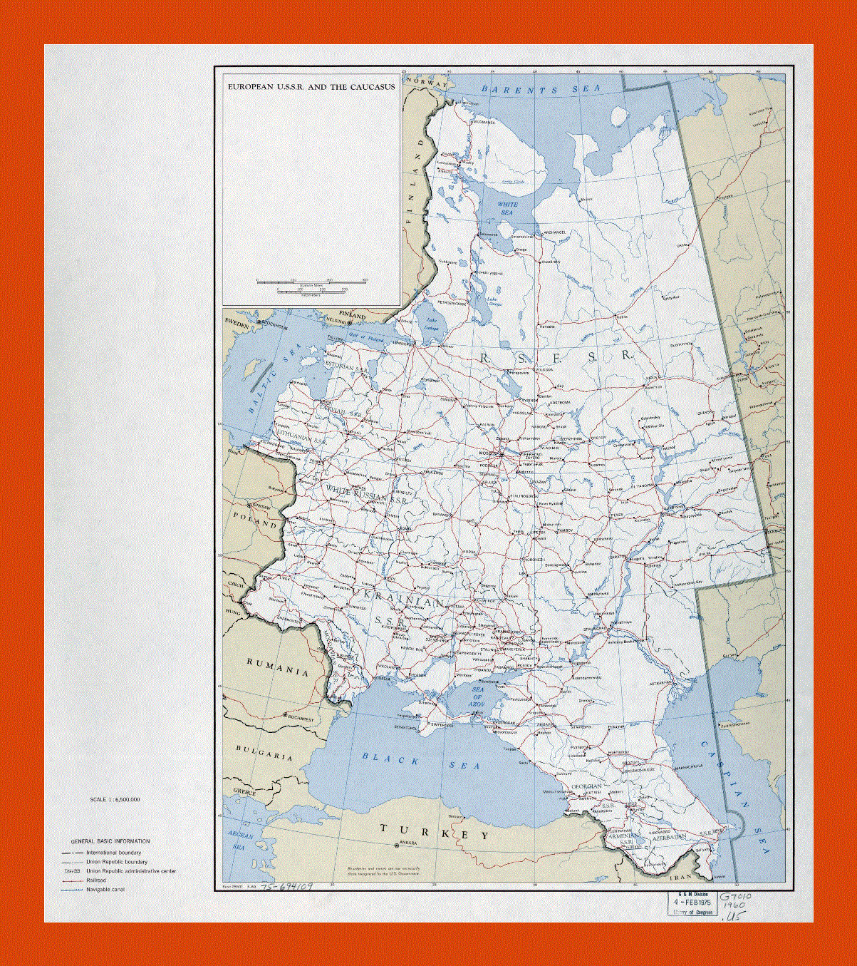 Map of European U.S.S.R. and the Caucasus - 1960