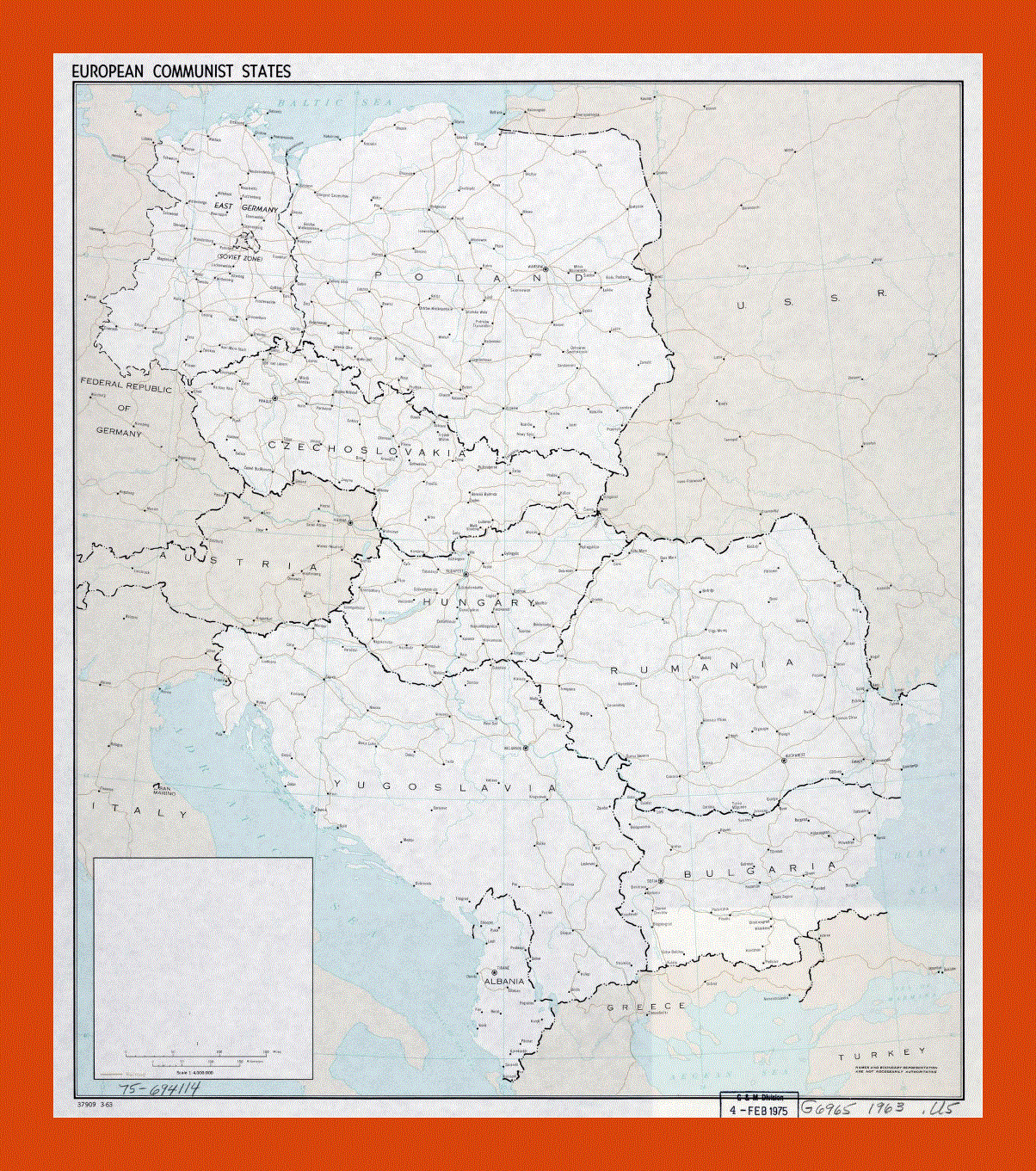 Old map of European Communist States - 1963