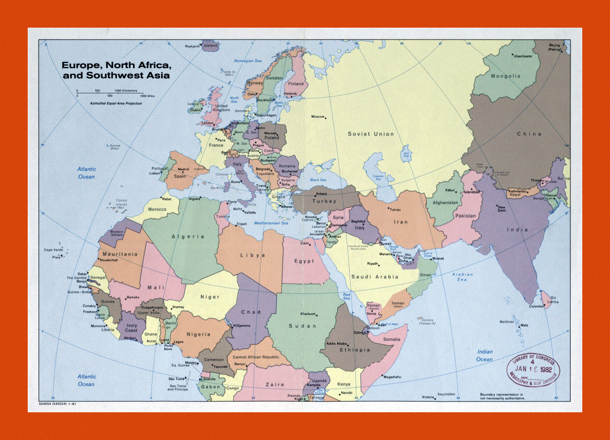 Political map of Europe, North Africa and Southwest Asia - 1981
