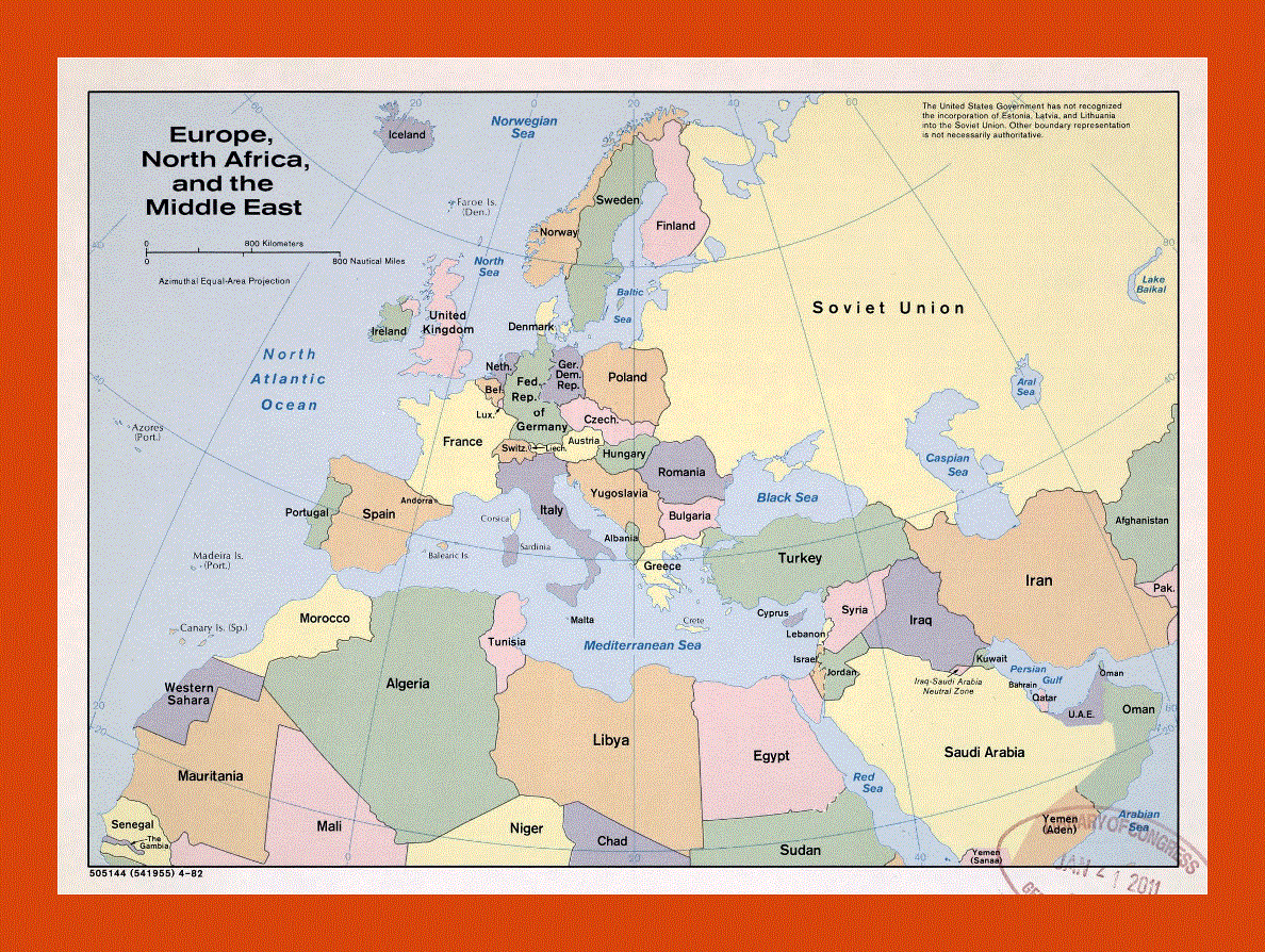 Political map of Europe, North Africa and the Middle East - 1982