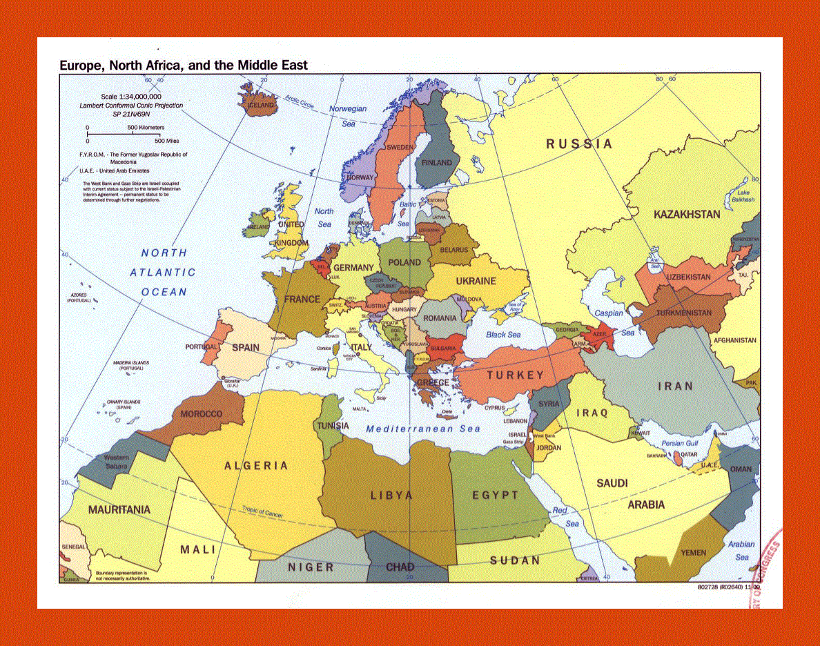 Political map of Europe, North Africa and the Middle East - 2000