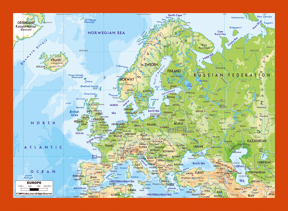 Physical map of Europe