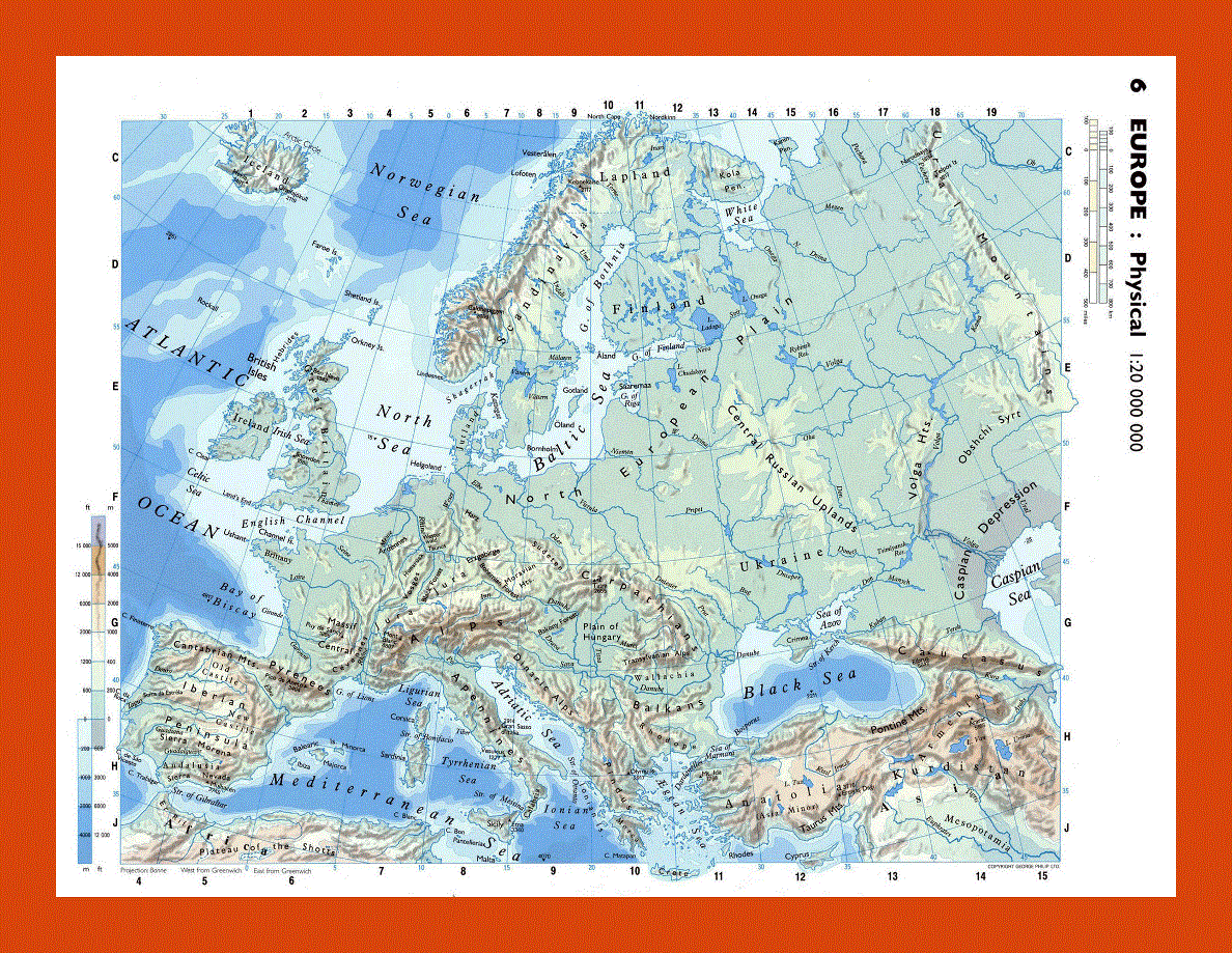 Physical map of Europe